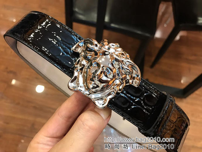 VERSACE範思哲 2018秋冬新款 頂級頭層牛皮 純銅扣 亮面鱷魚肚牛皮 男士皮帶  xfp1059